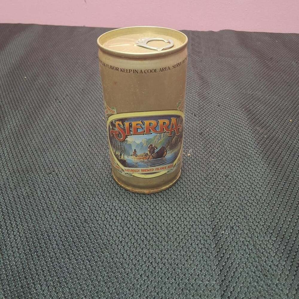 Vintage Sierra Pilsner Beer 12 oz Pull Tab Can Bottom Opened